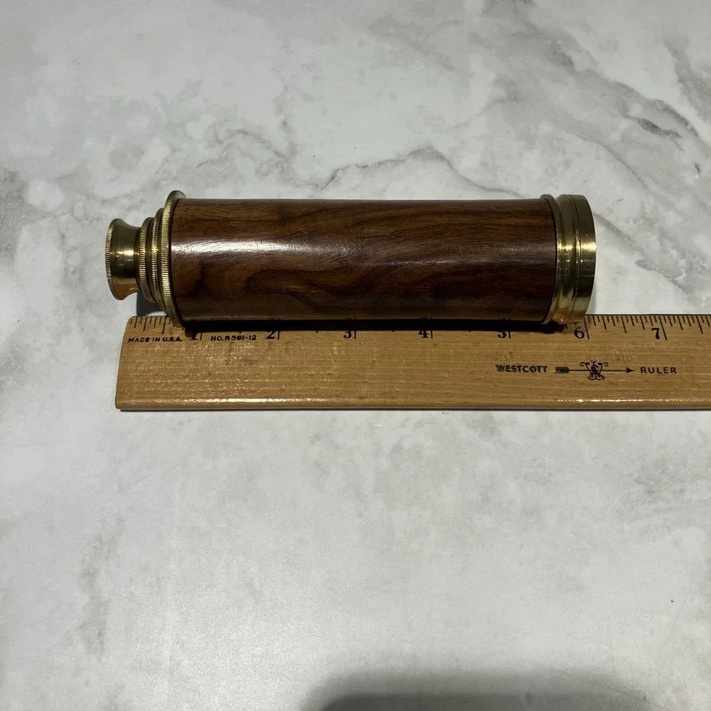 Vtg Brass Wood Grain Monocular Nautical Telescope Spyglass Sailing 3-Draw